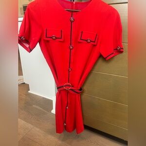 Red Short Sleeve Dress with Button Details